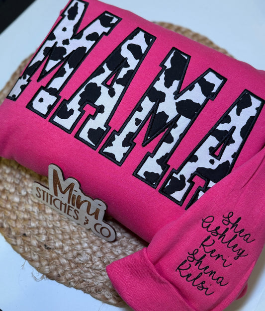 Personalized Mama Sweatshirt – Leopard, Cow Print or Camo
