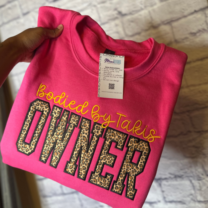 Leopard Embroidered Owner Sweatshirt | Personalized Business Apparel