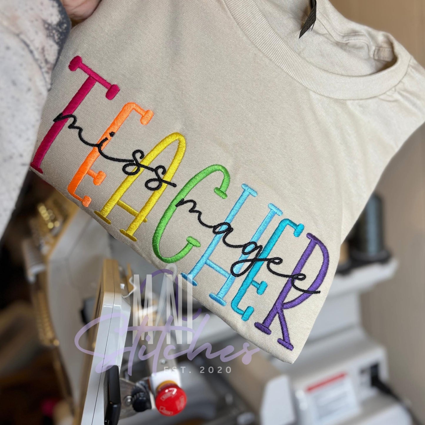 Multicolored Teacher Embroidered Shirt