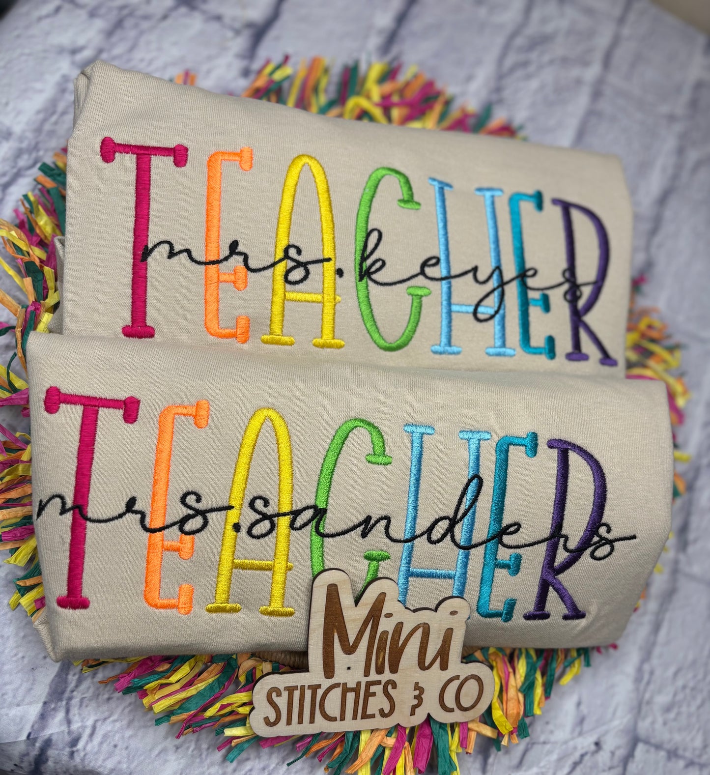 Multicolored Teacher Embroidered Shirt