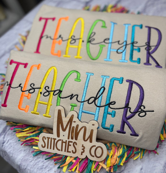 Multicolored Teacher Embroidered Shirt