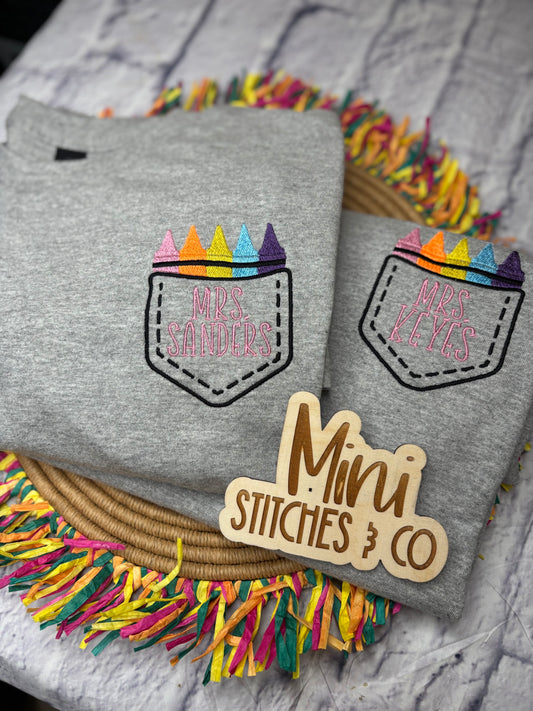 Crayon Teacher Embroidered Shirt